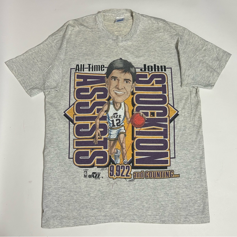 Vintage 90s John Stockton All time Assists Jumbo Head NBA Graphic Tee